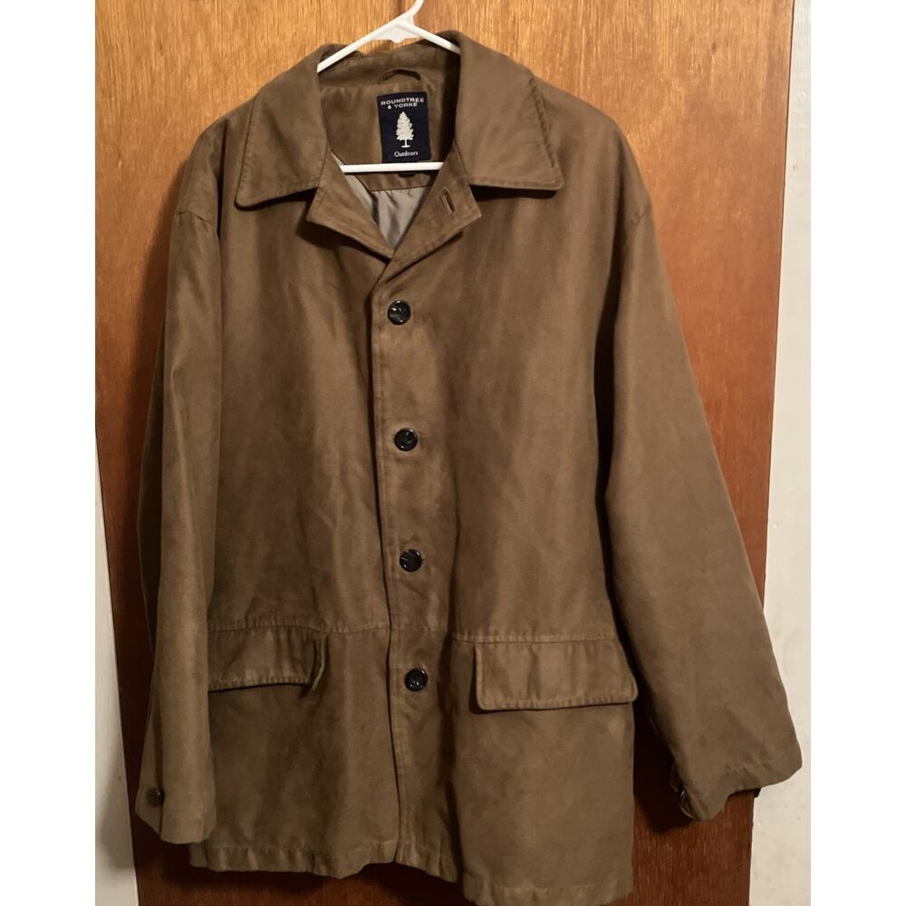 Roundtree & Yorke Jacket Men Size L Brown Faux Suede Button Up Bomber Vintage